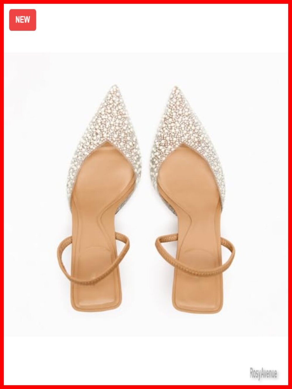 Clear Slingback Heels Pearl Studded Pointed Toe Kitten Mid Heels Sparkly - Picture 5 of 6